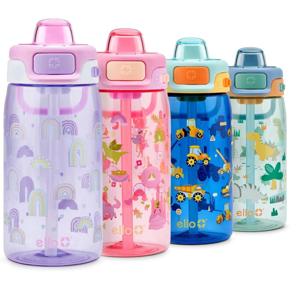 imageEllo Pop ampamp Fill 16oz Tritan Plastic Kids Water Bottle with Quick Fill Lid BPA Free Reusable Bottle with Leak Proof Straw and Chug Lid Dishwasher Safe Gift For Kids Royal PalaceRainbows