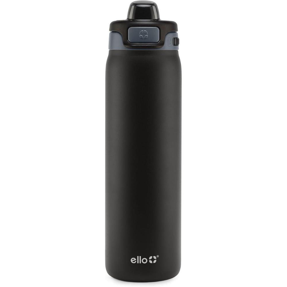 imageEllo Pop ampamp Fill Stainless Steel Water Bottle with Quick Fill Technology Double Walled Vacuum Insulated Metal Leak Proof Locking Lid Sip ampamp Chug BPA Free Holiday Gift for Him Her 22oz 32oz 40ozTonal Black