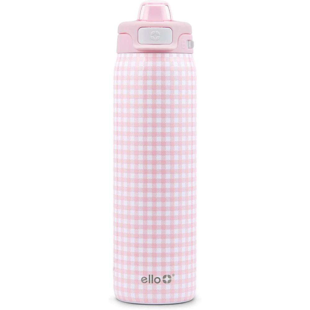 imageEllo Pop ampamp Fill Stainless Steel Water Bottle with Quick Fill Technology Double Walled Vacuum Insulated Metal Leak Proof Locking Lid Sip ampamp Chug BPA Free Holiday Gift for Him Her 22oz 32oz 40ozPink Gingham