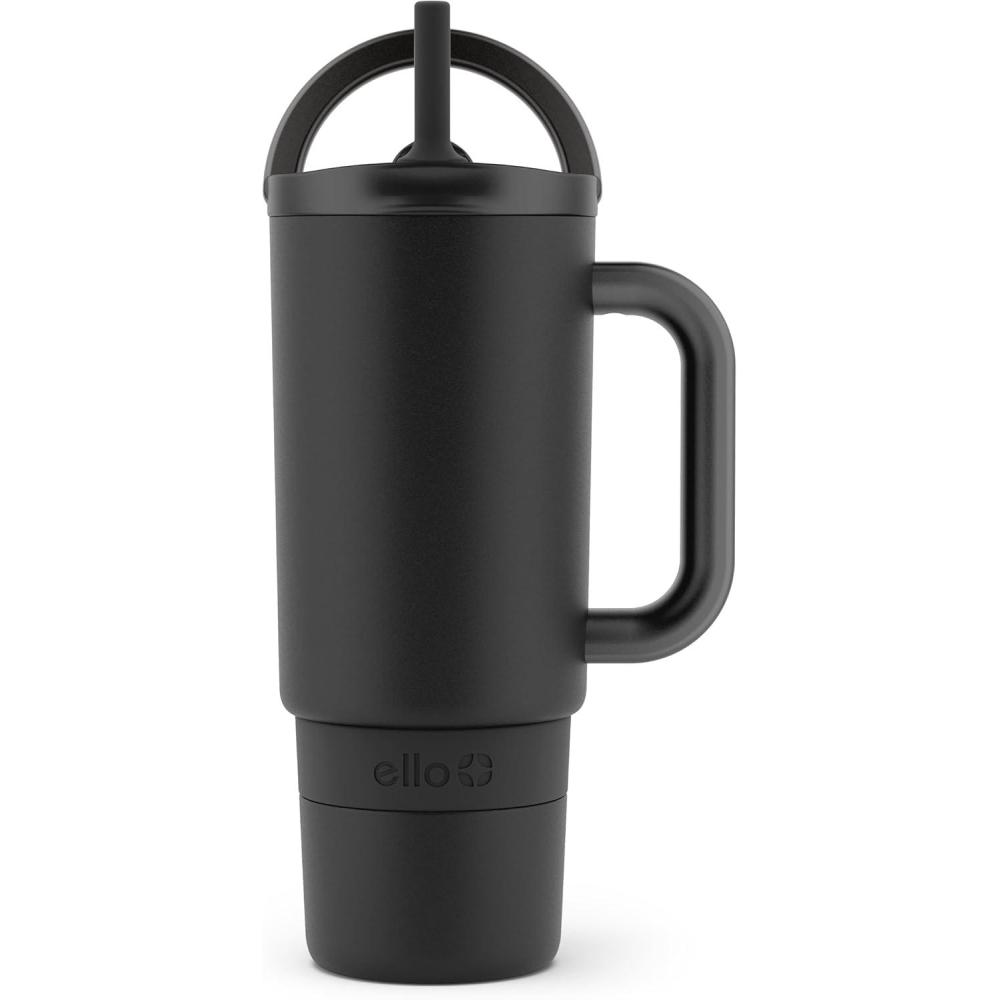 imageEllo Port 40oz Tumbler with Carry Loop ampamp Integrated Handle Vacuum Insulated Stainless Steel Reusable Water Bottle Travel Mug with Leak Proof Lid ampamp Straw Perfect for Iced Coffee ampamp Tea SageBlack