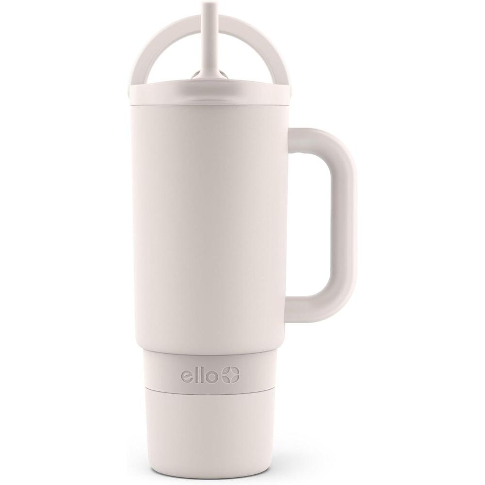 imageEllo Port 40oz Tumbler with Carry Loop ampamp Integrated Handle Vacuum Insulated Stainless Steel Reusable Water Bottle Travel Mug with Leak Proof Lid ampamp Straw Perfect for Iced Coffee ampamp Tea SageCream
