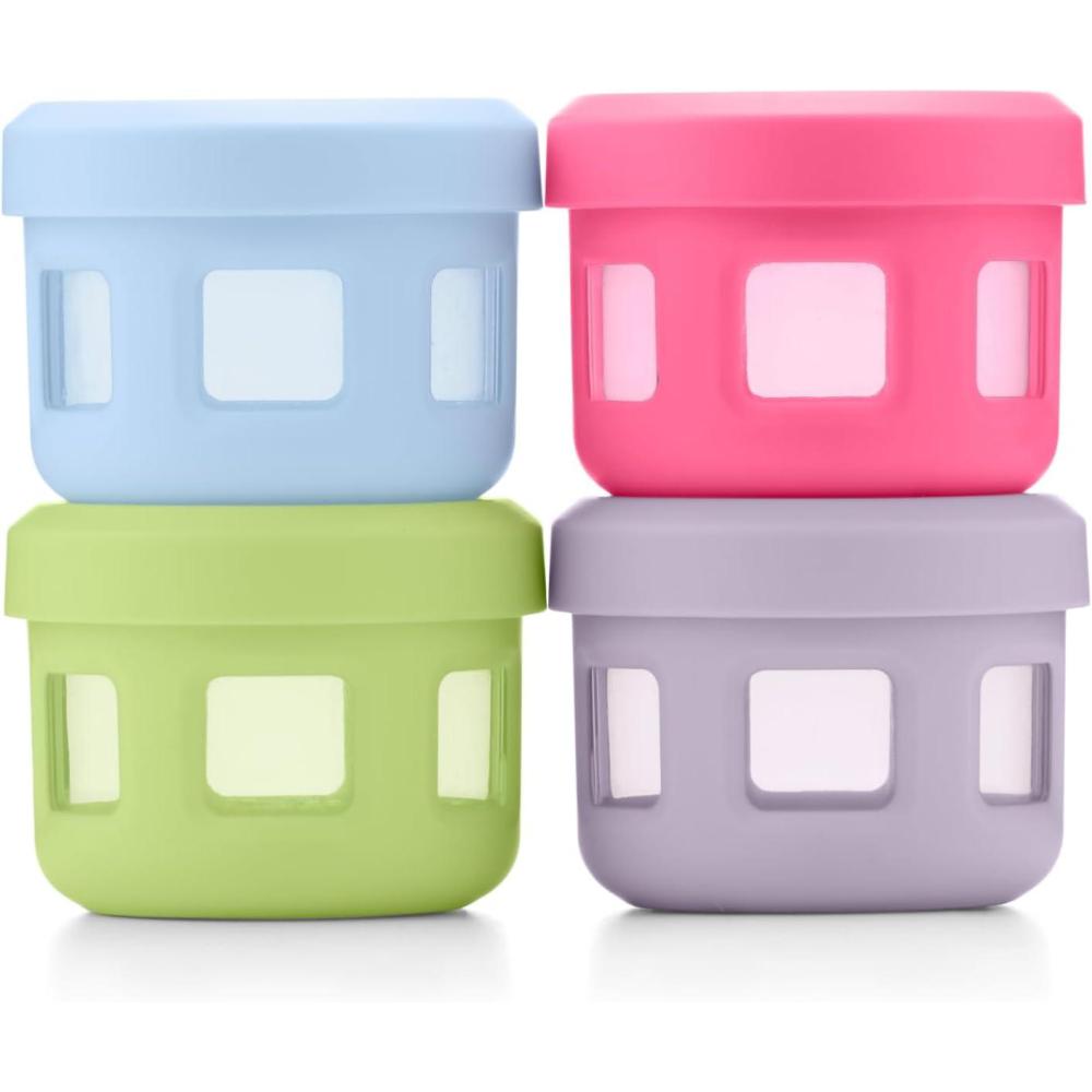imageEllo Reusable Condiment Containers 4oz each with Screwon Leak Proof Lid Perfect for Salad Dressing Sauce Dips Lunchbox Picnic Travel Bento Box BPAFree Dishwasher SafeNeon Dreams