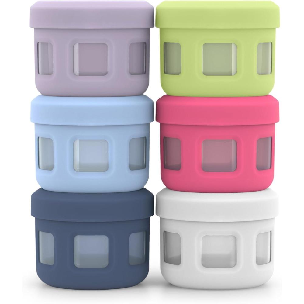 imageEllo Reusable Condiment Containers 4oz each with Screwon Leak Proof Lid Perfect for Salad Dressing Sauce Dips Lunchbox Picnic Travel Bento Box BPAFree Dishwasher SafeSunny Daze