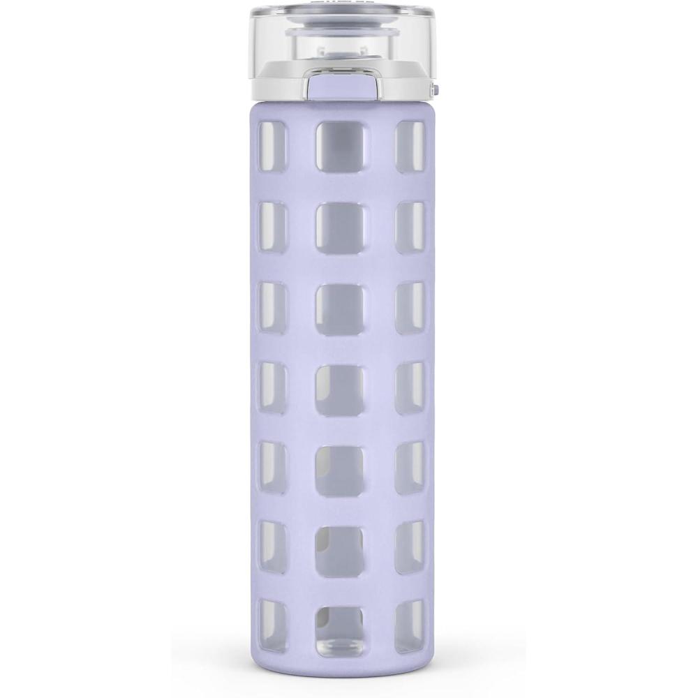 imageEllo Syndicate 20oz Reusable Glass Water Bottle with OneTouch Leak Proof Flip Lid Protective NonSlip Silicone Sleeve Carry Loop for Coffee Tea and Water BPAfree Dishwasher Safe Cashmere PinkCeleste