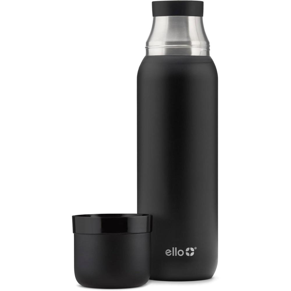 imageEllo Therma 32oz Insulated Stainless Steel Thermos for Hot ampamp Cold Beverages with Leak Proof Lid ampamp Builtin Cup Triple Wall Insulation Hot 24 Hrs Perfect for CoffeeTea Dishwasher Safe GreenBlack
