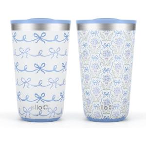 Ello 2 Pack 16oz Stainless Steel Stacking Cups with Easy Press Lids | Pint Size Reusable Tumblers for Parties, Home, Camping, Outdoor | Keeps Cold for 16 Hours, Dishwasher Safe | Stripes & Dots(Bows & Flowers)