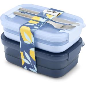 Ello 2-Pack Lunch Stack Plastic Food Storage Container Bento Box with Airtight, Leak-Proof Locking Plastic Lids and Silicone Base, BPA-Free, Freezer, Microwave, and Dishwasher Safe(Blueberry)