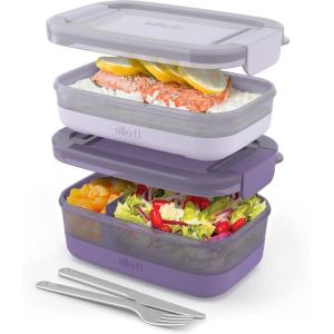 Ello 2-Pack Lunch Stack Plastic Food Storage Container Bento Box with Airtight, Leak-Proof Locking Plastic Lids and Silicone Base, BPA-Free, Freezer, Microwave, and Dishwasher Safe(Wisteria)