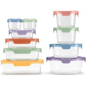 Ello Color Lock 20PC Mixed Glass Food Storage Sets, Leak-Proof Glass Food Storage Containers with Airtight BPA-Free Plastic Lids, Dishwasher, Microwave, and Freezer Safe, Desert Festival