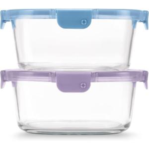Ello Color Lock 3.4 Cup 10PC, 5 Pack Glass Meal Prep Sets Leak-Proof Glass Food Storage Containers with Airtight BPA-Free Plastic Lids, Dishwasher, Microwave, and Freezer Safe, Purple Rain(Desert Festival)