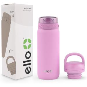 Ello Cooper 22oz Stainless Steel Water Bottle with Straw and Carry Handle, Double Walled and Vacuum Insulated Metal, Leak Proof Locking Lid with Soft Silicone Spout, Reusable, BPA Free, Lilac(Bubblegum Pink)