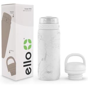 Ello Cooper 22oz Stainless Steel Water Bottle with Straw and Carry Handle, Double Walled and Vacuum Insulated Metal, Leak Proof Locking Lid with Soft Silicone Spout, Reusable, BPA Free, Lilac(White Marble)