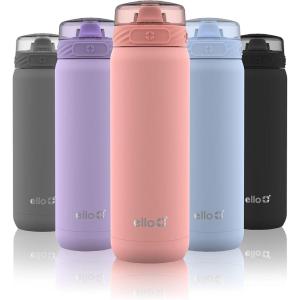 Ello Cooper 22oz Stainless Steel Water Bottle with Straw and Carry Handle, Double Walled and Vacuum Insulated Metal, Leak Proof Locking Lid with Soft Silicone Spout, Reusable, BPA Free, Lilac(Coral)