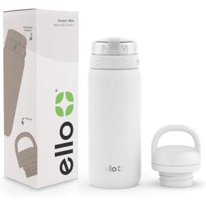 Ello Cooper 22oz Stainless Steel Water Bottle with Straw and Carry Handle, Double Walled and Vacuum Insulated Metal, Leak Proof Locking Lid with Soft Silicone Spout, Reusable, BPA Free, Lilac(White)