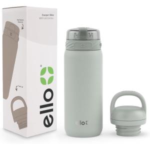 Ello Cooper 22oz Stainless Steel Water Bottle with Straw and Carry Handle, Double Walled and Vacuum Insulated Metal, Leak Proof Locking Lid with Soft Silicone Spout, Reusable, BPA Free, Lilac(Sage)