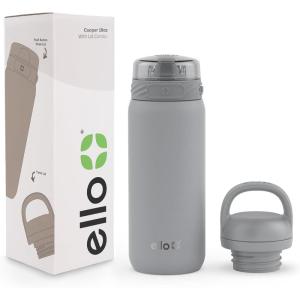 Ello Cooper 22oz Stainless Steel Water Bottle with Straw and Carry Handle, Double Walled and Vacuum Insulated Metal, Leak Proof Locking Lid with Soft Silicone Spout, Reusable, BPA Free, Lilac(Gray)