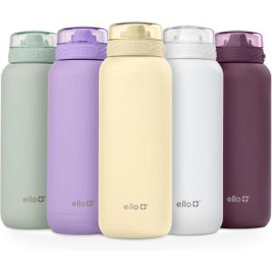 Ello Cooper 22oz Stainless Steel Water Bottle with Straw and Carry Handle, Double Walled and Vacuum Insulated Metal, Leak Proof Locking Lid with Soft Silicone Spout, Reusable, BPA Free, Lilac(Butter Yellow)