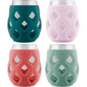 Ello Cru 17oz Stemless Wine Glass Set with Protective Silicone Sleeves, Dishwasher Safe, Cocktail Glass Pack Perfect for Summer Patios and Parties Festive Fun Holiday Gift for Women Men Her Him(Manhattan)