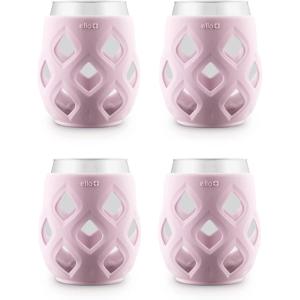 Ello Cru 17oz Stemless Wine Glass Set with Protective Silicone Sleeves, Dishwasher Safe, Cocktail Glass Pack Perfect for Summer Patios and Parties Festive Fun Holiday Gift for Women Men Her Him(Pink)