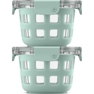 Ello Duraglass 4-Pack 2 Cup Reusable Glass Container Jar with Leak Proof Lids and Protective Silicone Sleeves | Perfect for Overnight Oats, Yogurt | BPA-Free | Dishwasher Safe | Evening Orchard(Yucca)