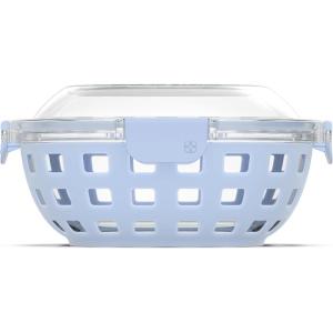 Ello Duraglass Meal Prep Lunch Bowl Container, 5 cup- Glass Food Storage Container with Silicone Sleeve and Airtight BPA-Free Plastic Lid, Dishwasher, Microwave, and Freezer Safe(Halogen Blue)