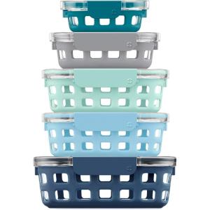 Ello Duraglass Mixed Meal Prep Sets Leak-Proof Glass Food Storage Containers with Silicone Sleeves and Airtight BPA-Free Lids, Dishwasher, Microwave, and Freezer Safe(Blue La La)