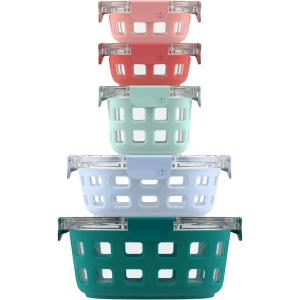 Ello Duraglass Mixed Meal Prep Sets Leak-Proof Glass Food Storage Containers with Silicone Sleeves and Airtight BPA-Free Lids, Dishwasher, Microwave, and Freezer Safe(Melon Mixed)