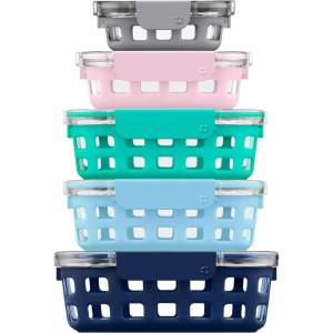 Ello Duraglass Mixed Meal Prep Sets Leak-Proof Glass Food Storage Containers with Silicone Sleeves and Airtight BPA-Free Lids, Dishwasher, Microwave, and Freezer Safe(Venice Boardwalk)