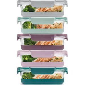 Ello Duraglass Refresh 3.4 Cup Meal Prep Sets 10Pc, 5 Pack Set- Glass Food Storage Container with Silicone Boot and Airtight BPA-Free Plastic Lids, Dishwasher, Microwave and Freezer Safe,Dusk Delight(Garden Goals with Boot)