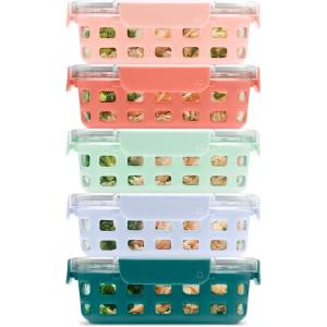 Ello Duraglass Refresh 3.4 Cup Meal Prep Sets 10Pc, 5 Pack Set- Glass Food Storage Container with Silicone Boot and Airtight BPA-Free Plastic Lids, Dishwasher, Microwave and Freezer Safe,Dusk Delight(Melon)