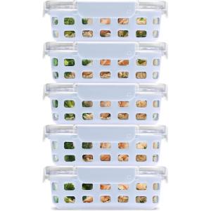 Ello Duraglass Refresh 3.4 Cup Meal Prep Sets 10Pc, 5 Pack Set- Glass Food Storage Container with Silicone Boot and Airtight BPA-Free Plastic Lids, Dishwasher, Microwave and Freezer Safe,Dusk Delight(Halogen Blue with Sleeve)