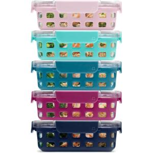 Ello Duraglass Refresh 3.4 Cup Meal Prep Sets 10Pc, 5 Pack Set- Glass Food Storage Container with Silicone Boot and Airtight BPA-Free Plastic Lids, Dishwasher, Microwave and Freezer Safe,Dusk Delight(Evening Orchard)