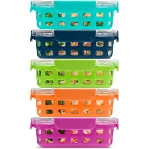 Ello Duraglass Refresh 3.4 Cup Meal Prep Sets 10Pc, 5 Pack Set- Glass Food Storage Container with Silicone Boot and Airtight BPA-Free Plastic Lids, Dishwasher, Microwave and Freezer Safe,Dusk Delight(Fruit Salad)