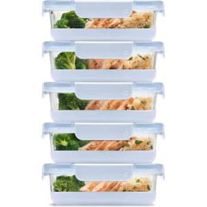 Ello Duraglass Refresh 3.4 Cup Meal Prep Sets 10Pc, 5 Pack Set- Glass Food Storage Container with Silicone Boot and Airtight BPA-Free Plastic Lids, Dishwasher, Microwave and Freezer Safe,Dusk Delight(Halogen Blue with Boot)