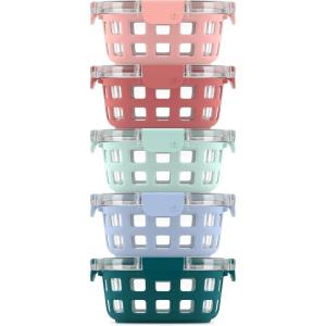 Ello Duraglass Refresh 3.4 Cup Meal Prep Sets 10Pc, 5 Pack Set- Glass Food Storage Container with Silicone Boot and Airtight BPA-Free Plastic Lids, Dishwasher, Microwave and Freezer Safe,Dusk Delight(Melon Rounds)