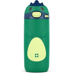 Ello Ellies 12oz Vacuum Insulated Stainless Steel Kids Water Bottle with Straw and Built-in Carrying Handle and Leak-Proof Locking Lid for School Backpack, Lunchbox and Outdoor Sports, Cat(Dino)