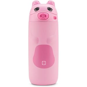 Ello Ellies 12oz Vacuum Insulated Stainless Steel Kids Water Bottle with Straw and Built-in Carrying Handle and Leak-Proof Locking Lid for School Backpack, Lunchbox and Outdoor Sports, Cat(Pig)