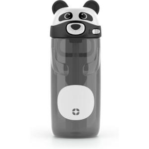 Ello Ellies 16oz Plastic Kids Water Bottle with Straw and Built-in Carrying Handle and Leak-Proof Locking Lid for School backpack, Lunchbox and Outdoor Sports, Pig(Panda)