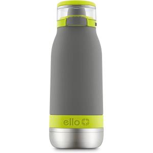 Ello Emma 14oz Vacuum Insulated Stainless Steel Kids Water Bottle with Straw and Built-in Carrying Handle and Leak-Proof Locking Lid for School Backpack, Lunchbox and Outdoor Sports(Gray/Green)