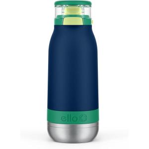 Ello Emma 14oz Vacuum Insulated Stainless Steel Kids Water Bottle with Straw and Built-in Carrying Handle and Leak-Proof Locking Lid for School Backpack, Lunchbox and Outdoor Sports(Tidal Wave)