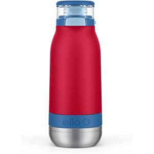 Ello Emma 14oz Vacuum Insulated Stainless Steel Kids Water Bottle with Straw and Built-in Carrying Handle and Leak-Proof Locking Lid for School Backpack, Lunchbox and Outdoor Sports(Red Splash)