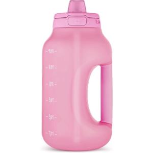 Ello Hydra 64oz Half Gallon Water Jug with Handle and Motivational Time Markers for All Day Hydration, Plastic Reusable Water Bottle with Straw and Locking, Leak Proof Lid, BPA Free(Bubblegum)