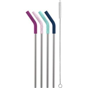 Ello Impact 4 Pack Reusable Metal Straws with Silicone Tips Made from Stainless Steel, Dishwasher Safe, BPA-Free with Cleaning Brush, June Breeze(4 Piece)