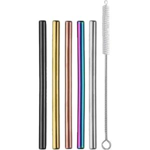 Ello Impact 4 Pack Reusable Metal Straws with Silicone Tips Made from Stainless Steel, Dishwasher Safe, BPA-Free with Cleaning Brush, June Breeze(5 Pack)