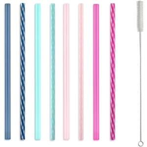 Ello Impact 8 Pack Reusable Plastic Straws, Dishwasher Safe, BPA-Free with Cleaning Brush,Rosewater