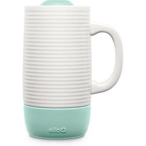 Ello Jane 18oz Ceramic Travel Mug with Handle, Splash-Resistant Slider Lid and Built-in Coaster, Perfect for Coffee and Tea, BPA Free, Dishwasher Safe, Holiday Gift Her Him, Yucca(Yucca)