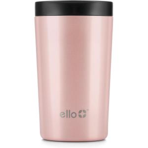 Ello Jones 11oz Insulated Stainless Steel Travel Mug with Leak-Proof Slider Lid, Single Serve Small Coffee Tumbler, Keeps Drinks Hot 3 Hours Cold 8 Hours, BPA-Free, Beige Gingham(Rosegold)