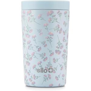 Ello Jones 11oz Insulated Stainless Steel Travel Mug with Leak-Proof Slider Lid, Single Serve Small Coffee Tumbler, Keeps Drinks Hot 3 Hours Cold 8 Hours, BPA-Free, Beige Gingham(Serene Blooms)