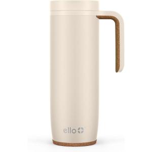 Ello Magnet 18oz Vacuum Insulated Stainless Steel Travel Mug with Side Handle and Leak-Proof Slider Lid and Built-in Coaster, Keeps Hot for 5 Hours(Limestone)