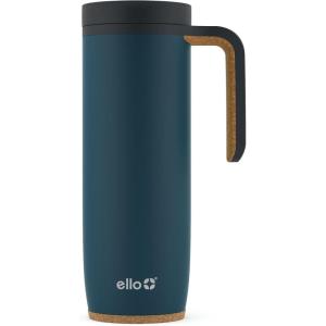 Ello Magnet 18oz Vacuum Insulated Stainless Steel Travel Mug with Side Handle and Leak-Proof Slider Lid and Built-in Coaster, Keeps Hot for 5 Hours(Poseidon)